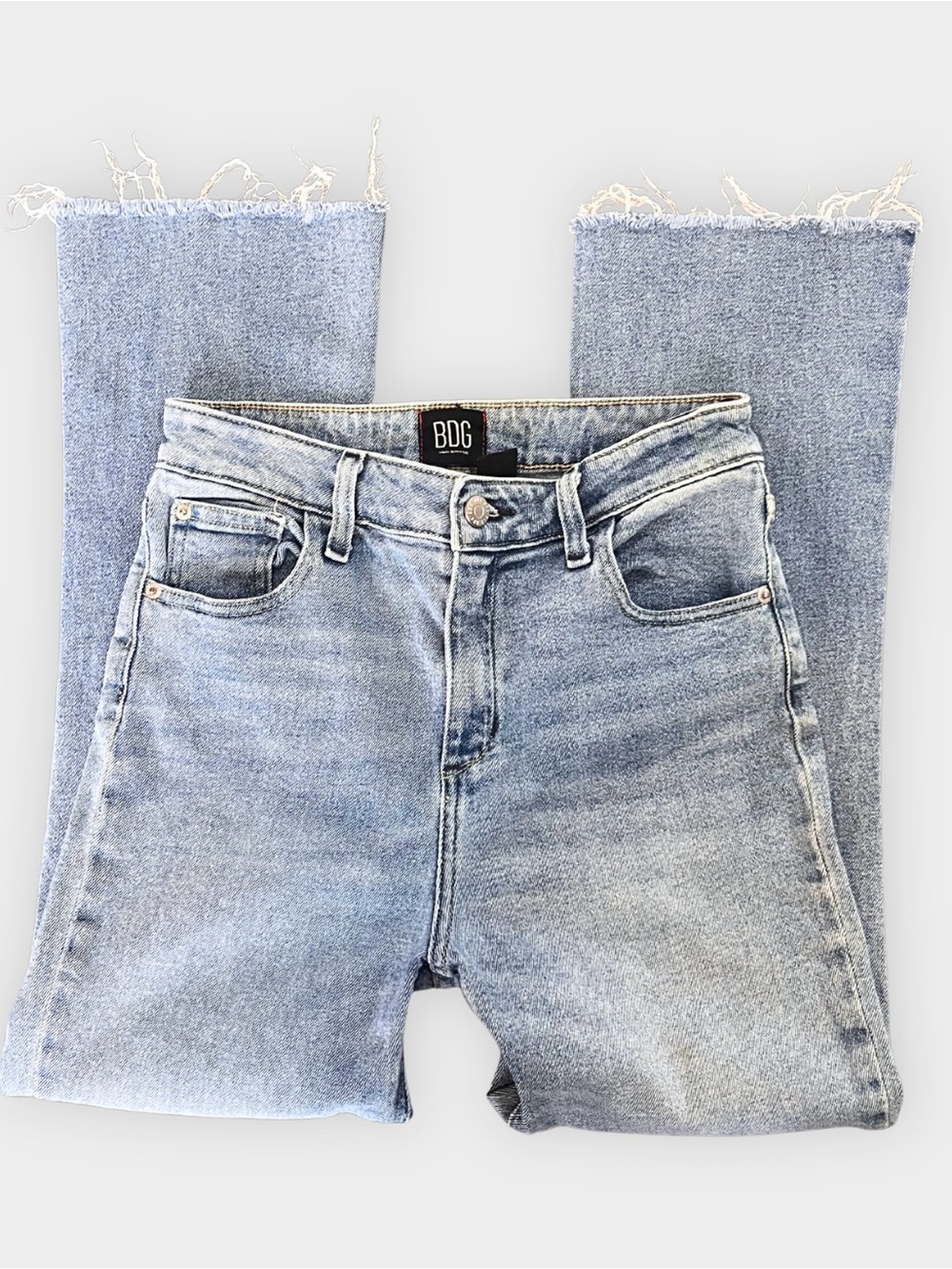 BDG Kick Flare High Rise Cropped Jeans Light Wash Raw Hem Size 26